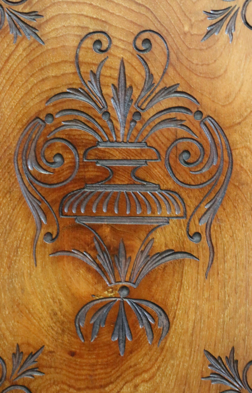 A late Victorian carved wood side cabinet featuring an ornate upper tier with multiple bevelled mirror plates, spindled galleries, glass-front doors, and carved lower cupboards. View IX