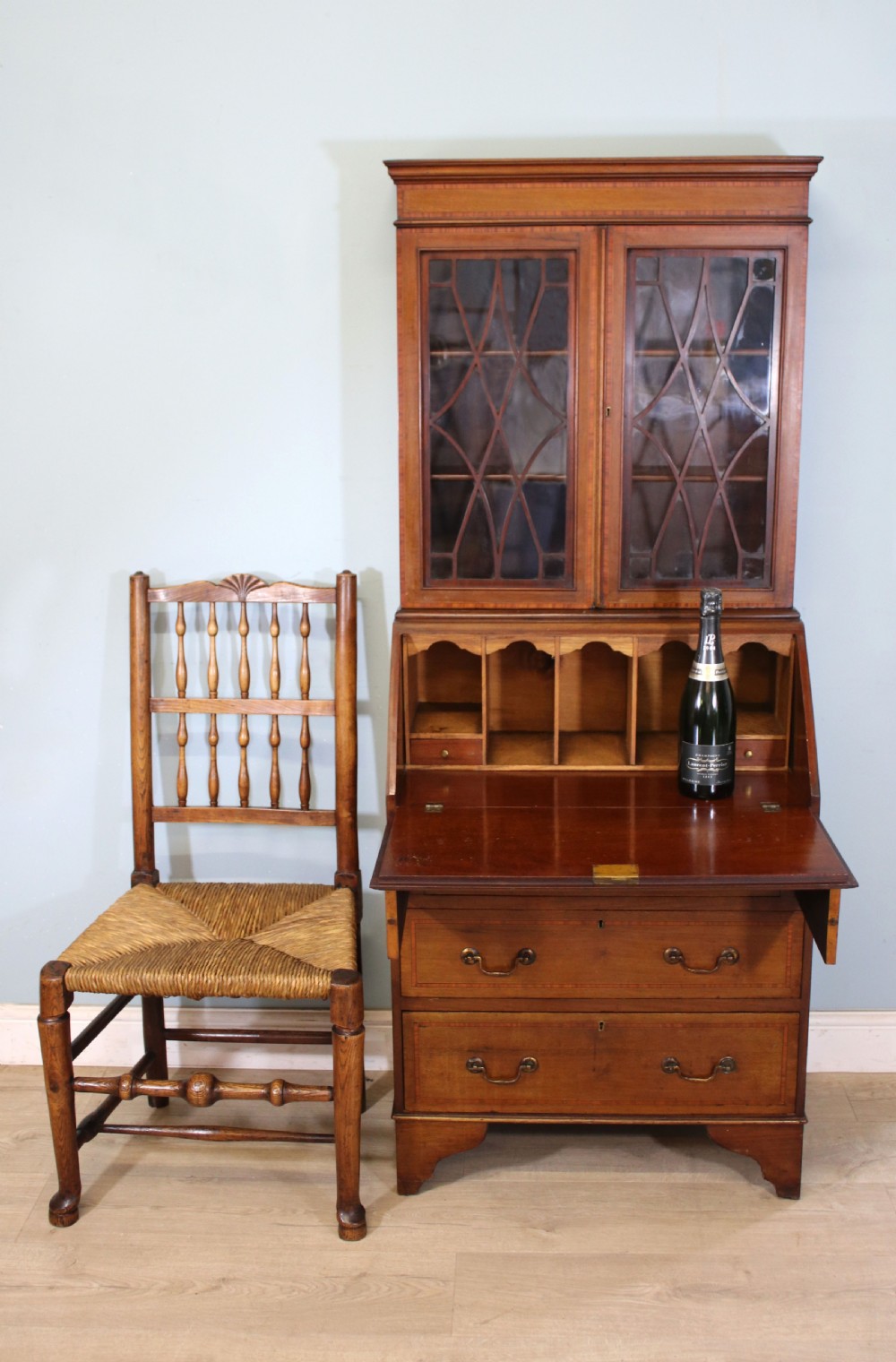 Miniature Edwardian bureau bookcase. View III