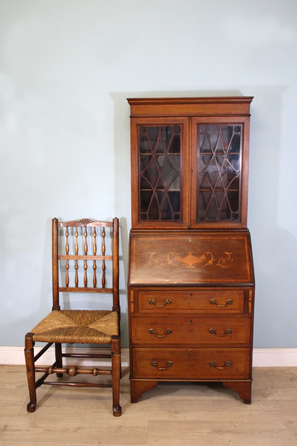 Miniature Edwardian bureau bookcase. View IV