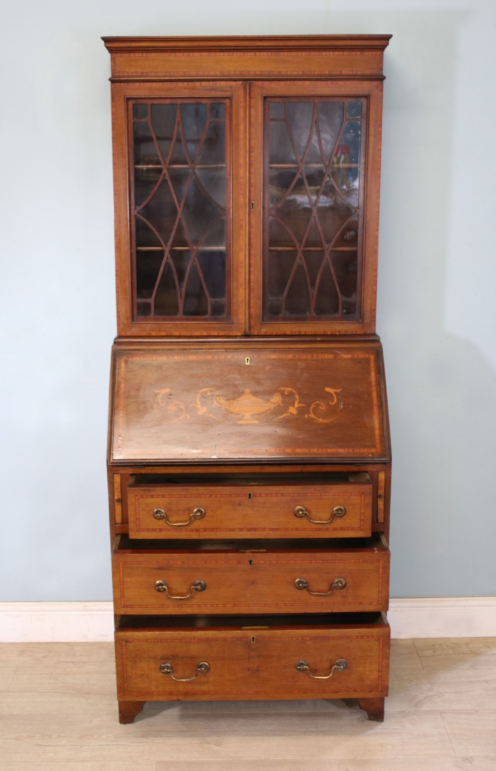 Miniature Edwardian bureau bookcase. View V