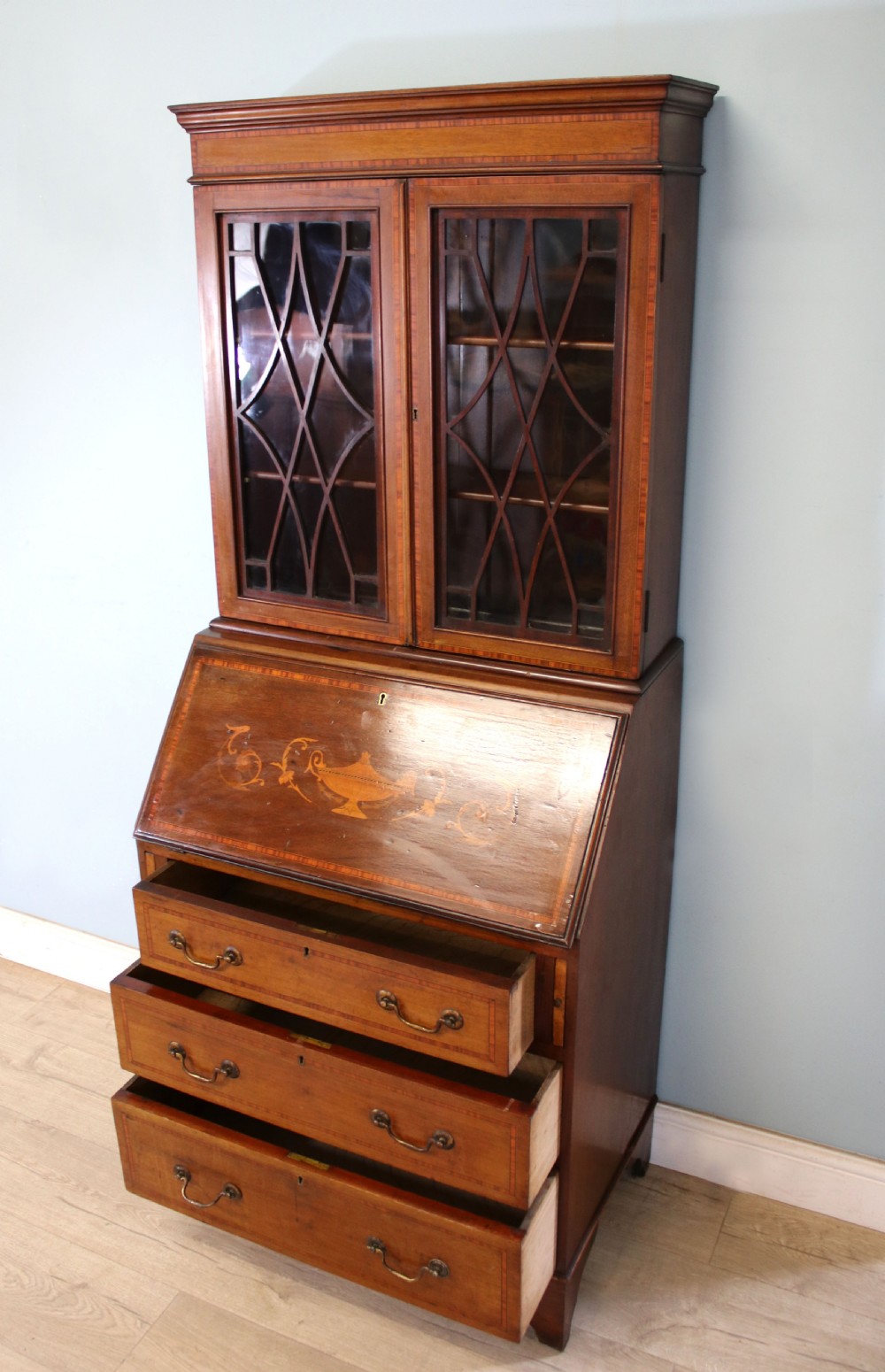 Miniature Edwardian bureau bookcase. View VII