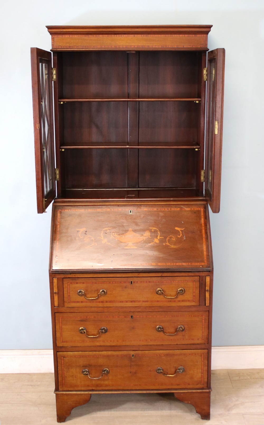 Miniature Edwardian bureau bookcase. View VIII