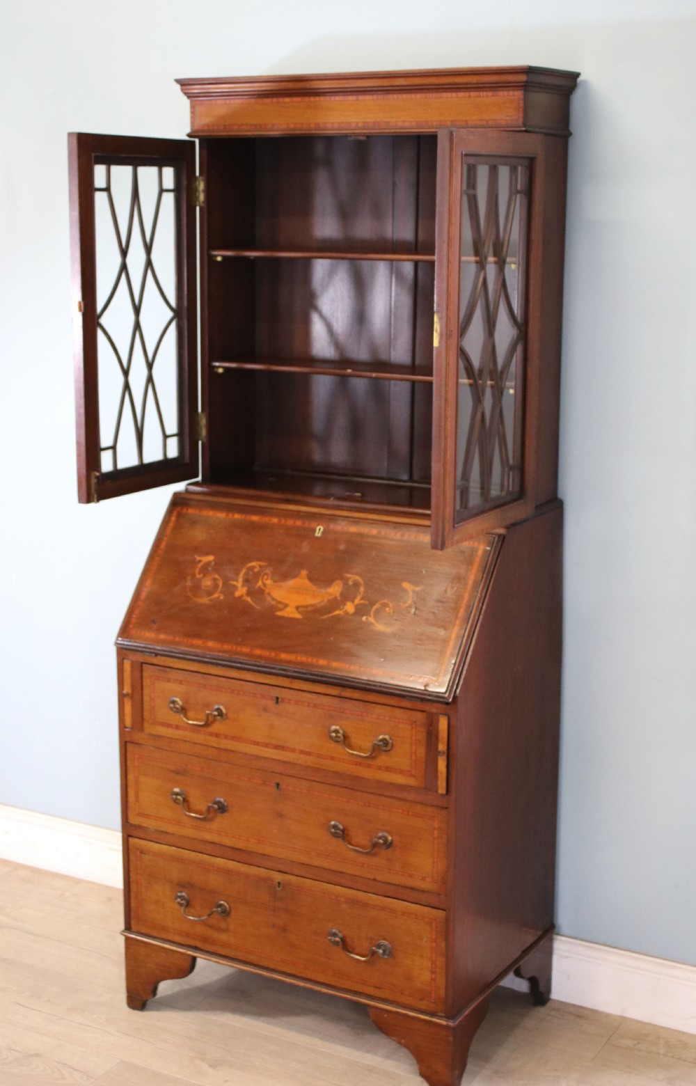 Miniature Edwardian bureau bookcase. View IX