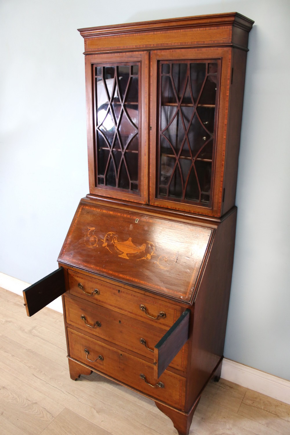 Miniature Edwardian bureau bookcase. View X
