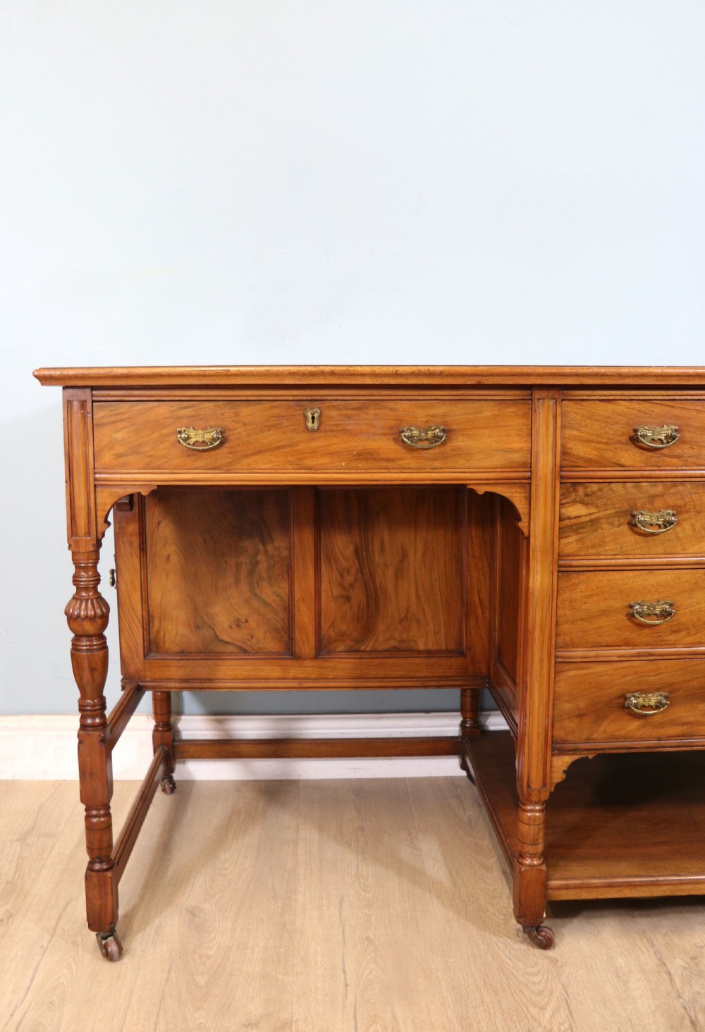 A lovely late 19th century aesthetic movement walnut desk View XIII