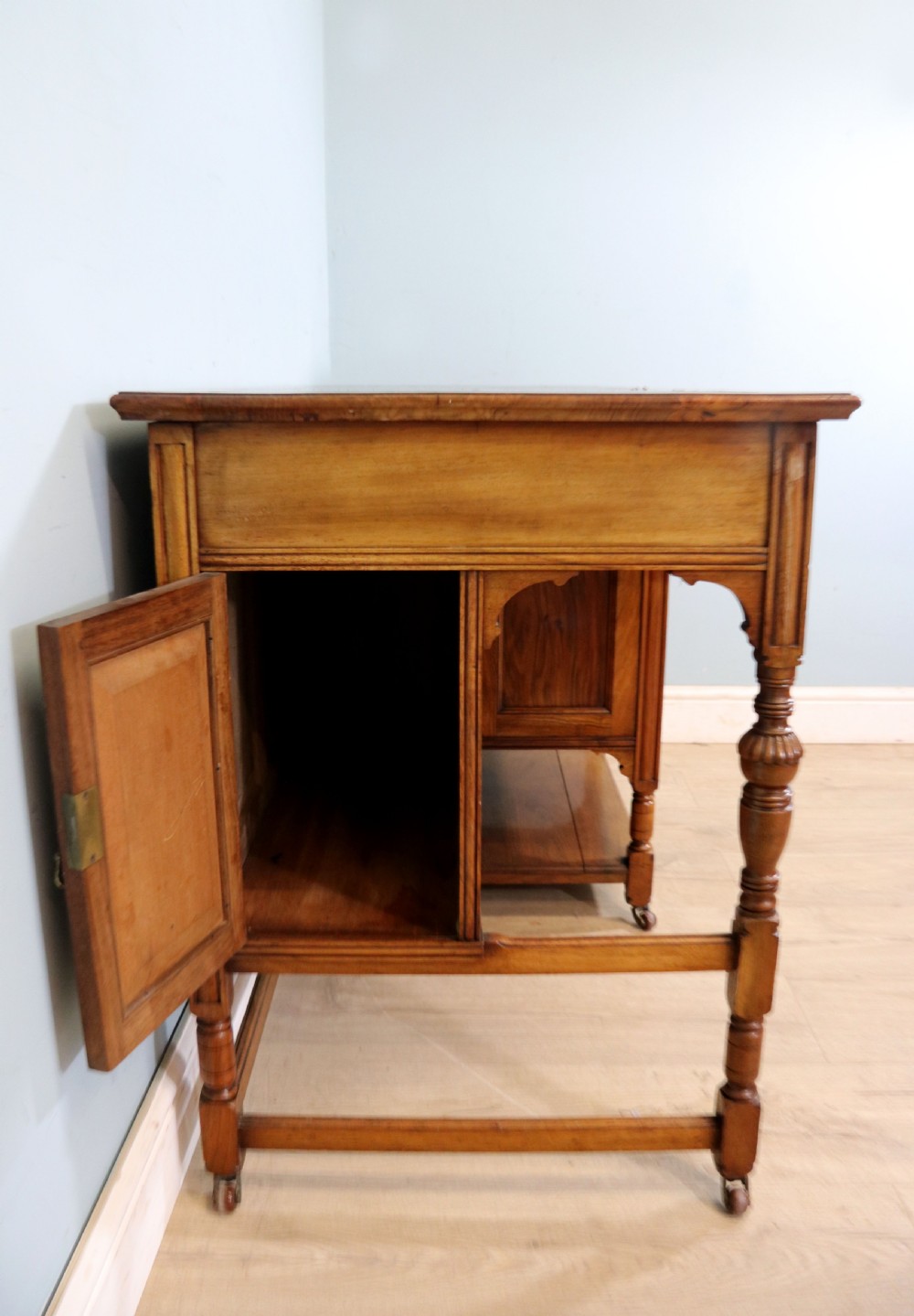 A lovely late 19th century aesthetic movement walnut desk View XXII