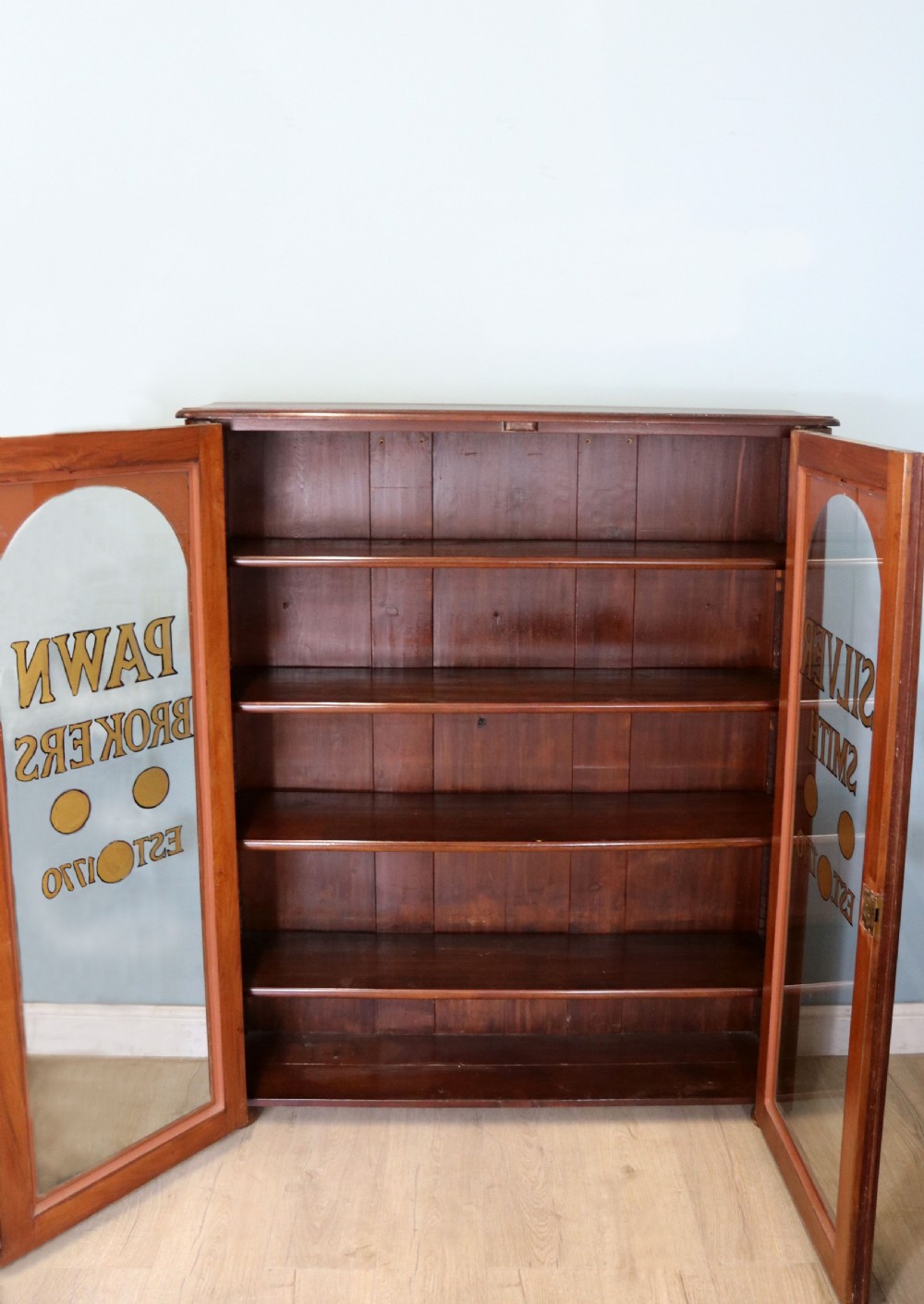  Victorian bookcase cabinet later sign written for a Pawn Brokers View III