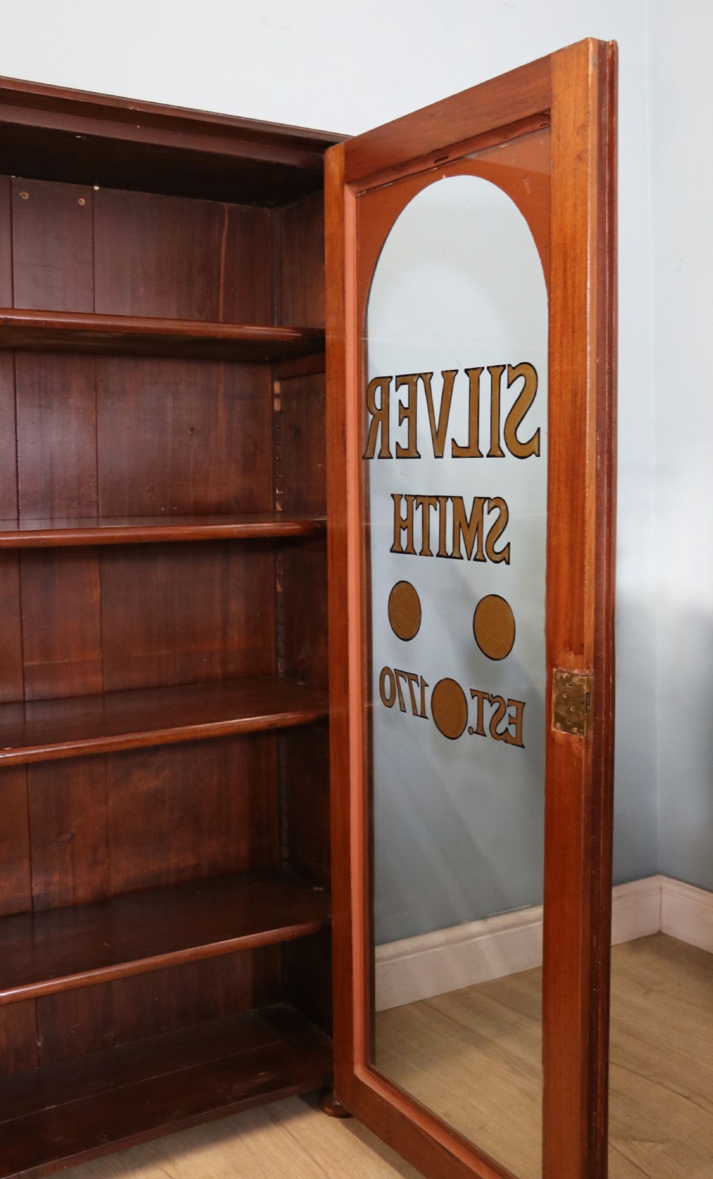  Victorian bookcase cabinet later sign written for a Pawn Brokers View VIII