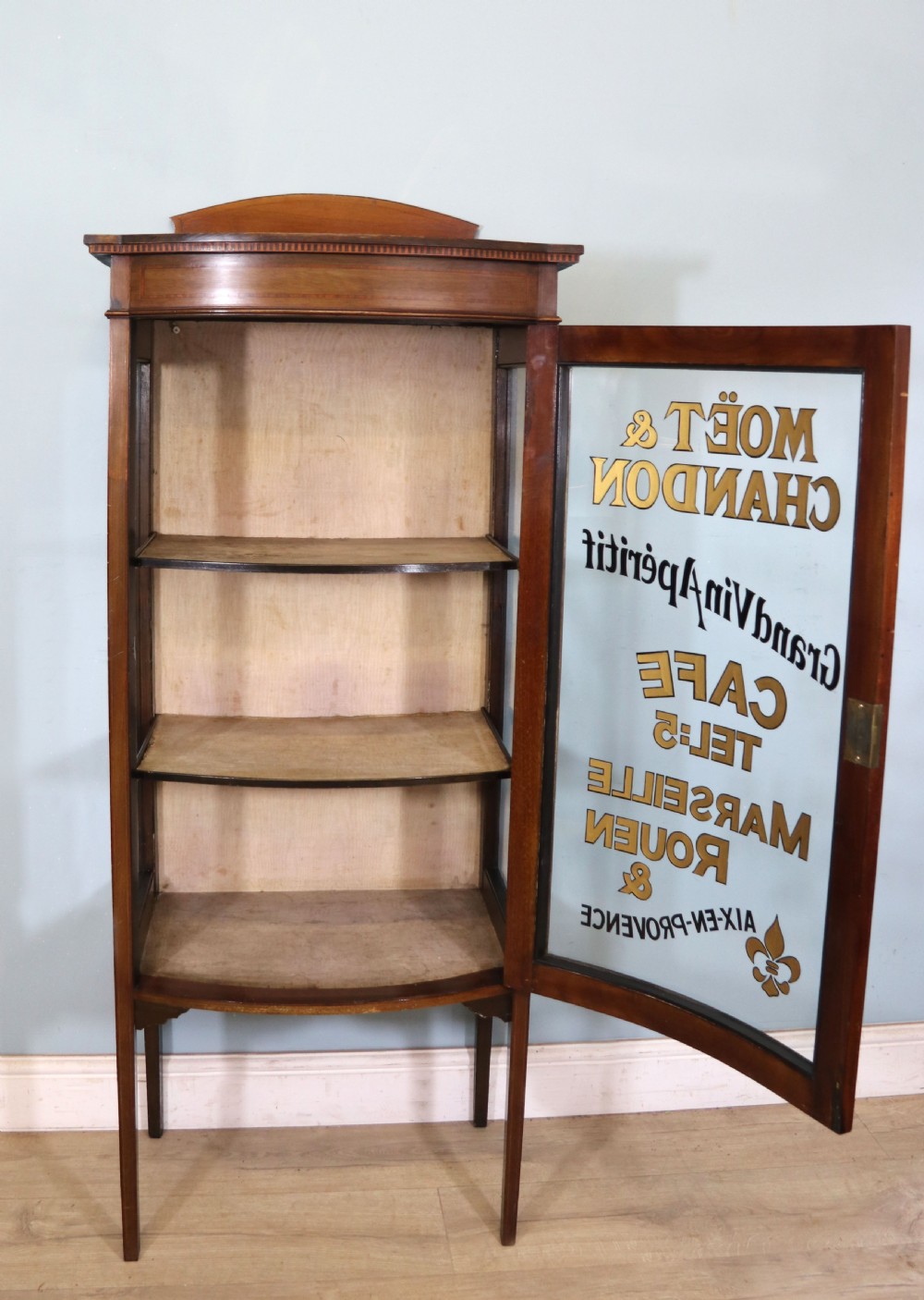 A lovely Edwardian mahogany framed bow fronted display cabinet. View II
