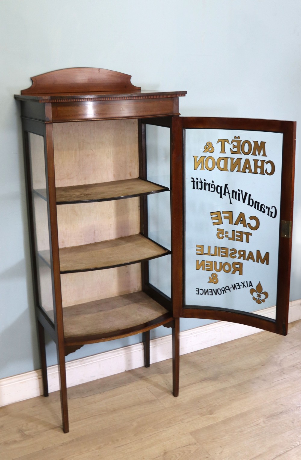 A lovely Edwardian mahogany framed bow fronted display cabinet. View VIII