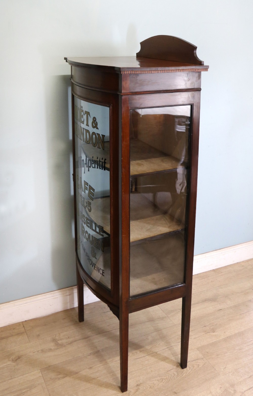A lovely Edwardian mahogany framed bow fronted display cabinet. View X