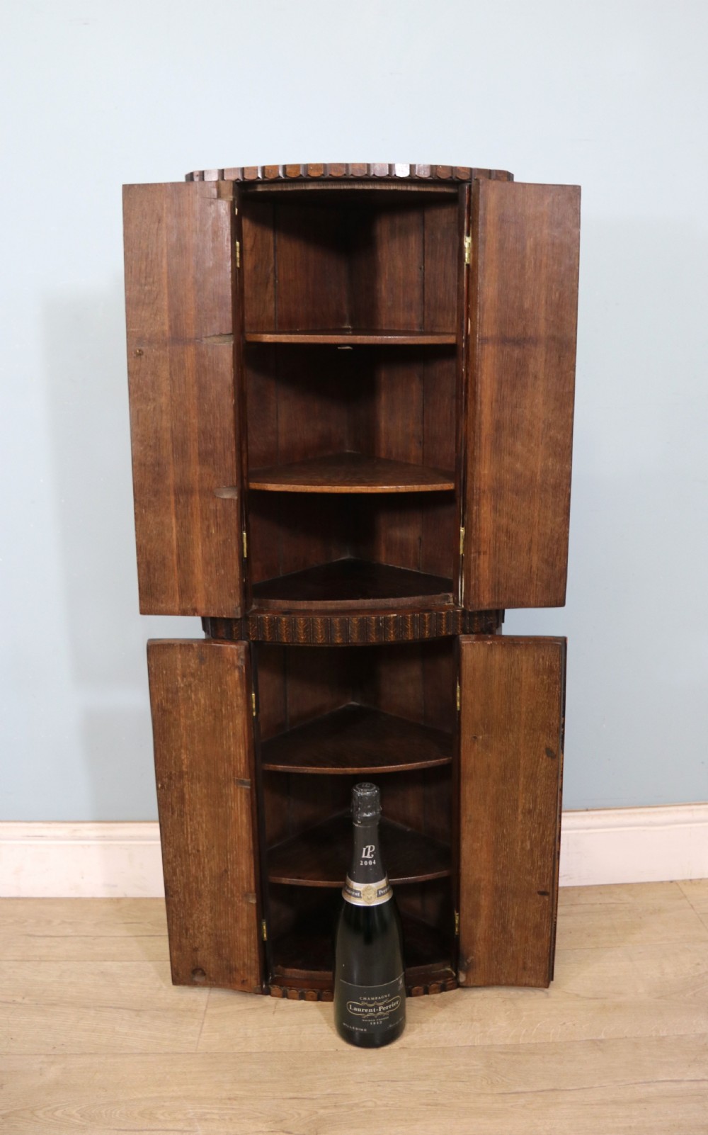  A lovely & extremely unusual Georgian bow front four door corner cabinet. View V