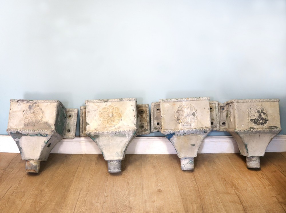  A lovely set of four lead, very early Victorian or Regency gutter downpipe hoppers. 