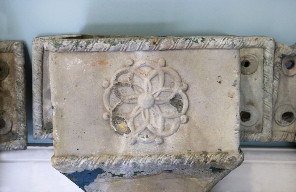  A lovely set of four lead, very early Victorian or Regency gutter downpipe hoppers.  View V