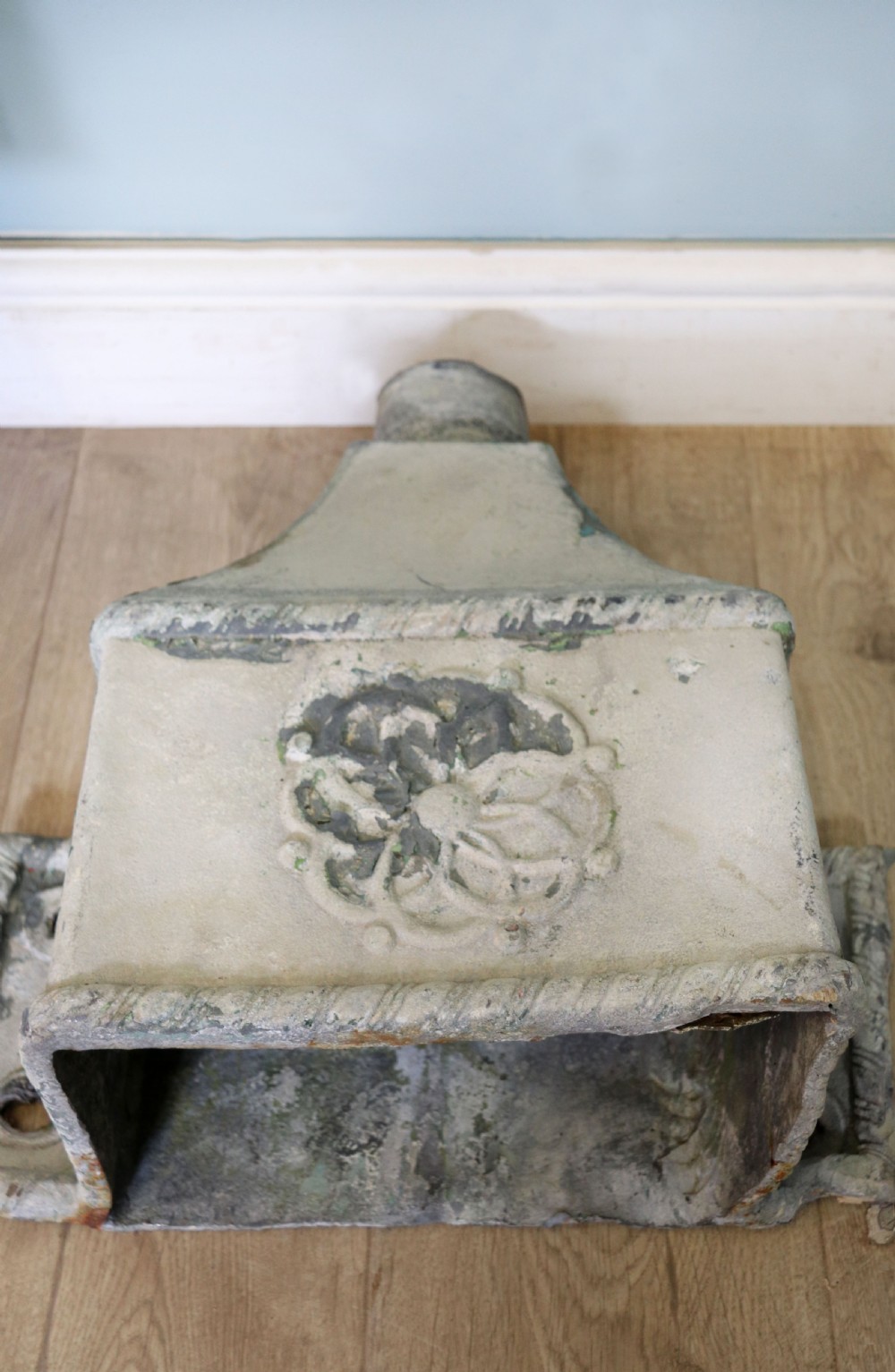  A lovely set of four lead, very early Victorian or Regency gutter downpipe hoppers.  View XII