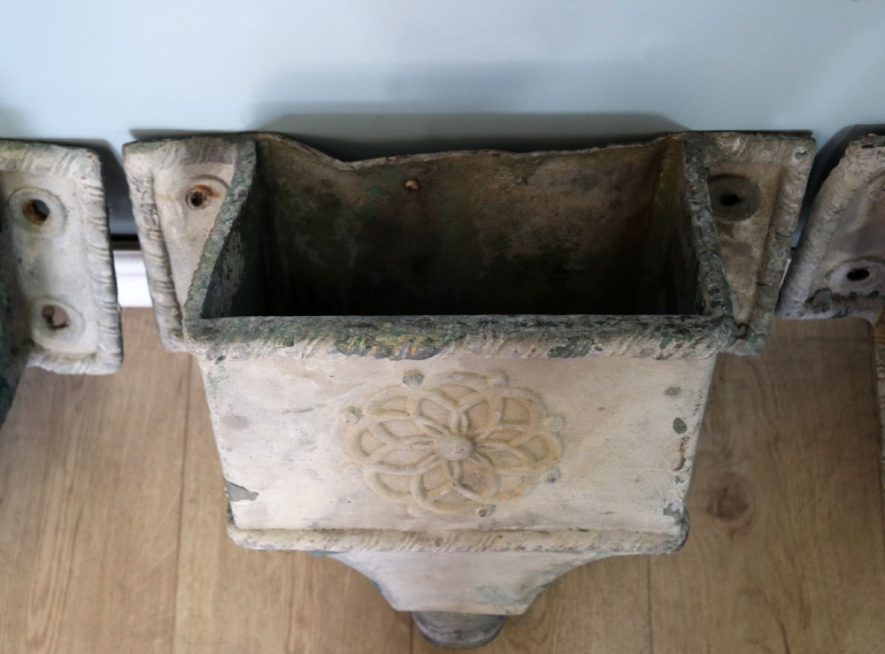  A lovely set of four lead, very early Victorian or Regency gutter downpipe hoppers.  View XV