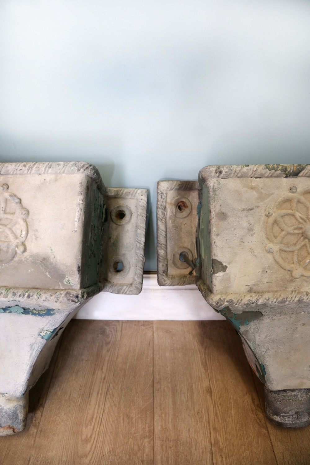  A lovely set of four lead, very early Victorian or Regency gutter downpipe hoppers.  View XVIII