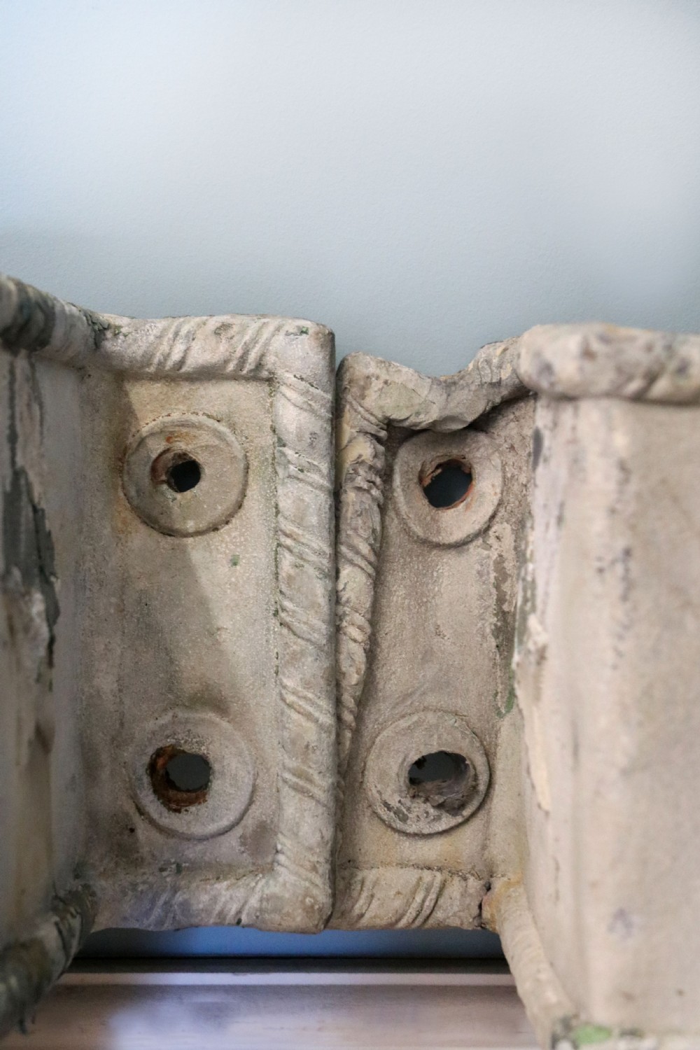  A lovely set of four lead, very early Victorian or Regency gutter downpipe hoppers.  View XIX