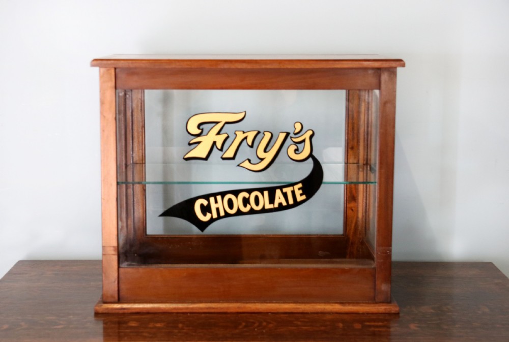 A Fry's chocolate lovely hardwood framed shop counter display cabinet.