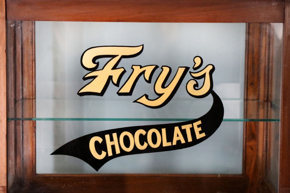 A Fry's chocolate lovely hardwood framed shop counter display cabinet. View IX