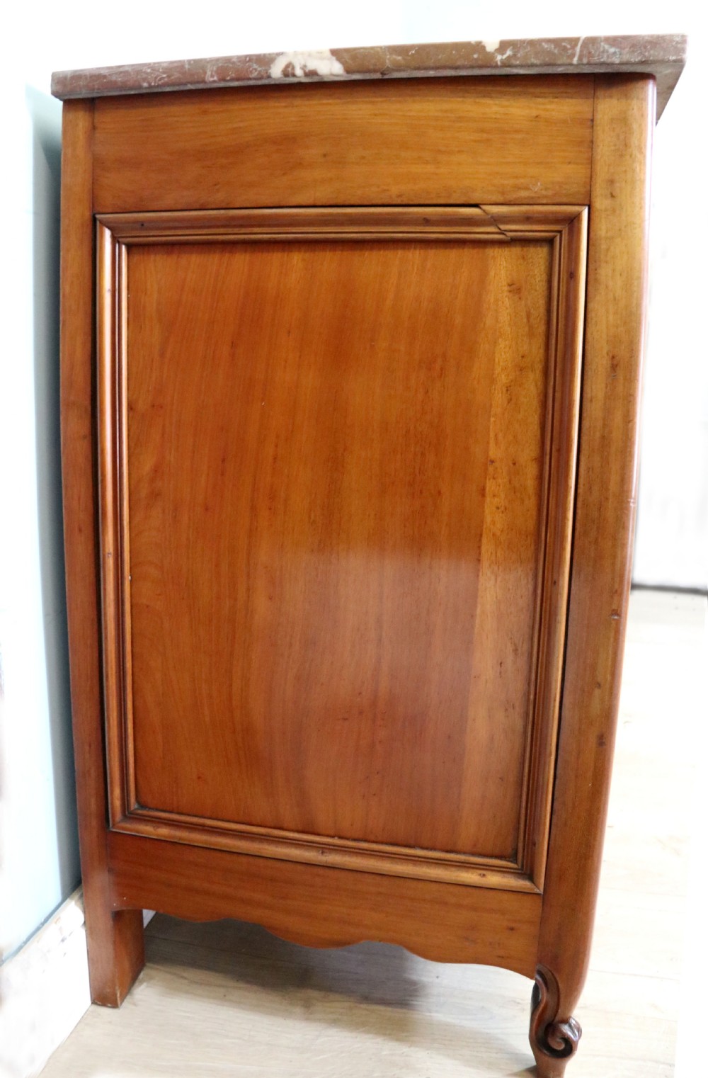 A lovely late 19th century French walnut marble topped chest. View XV