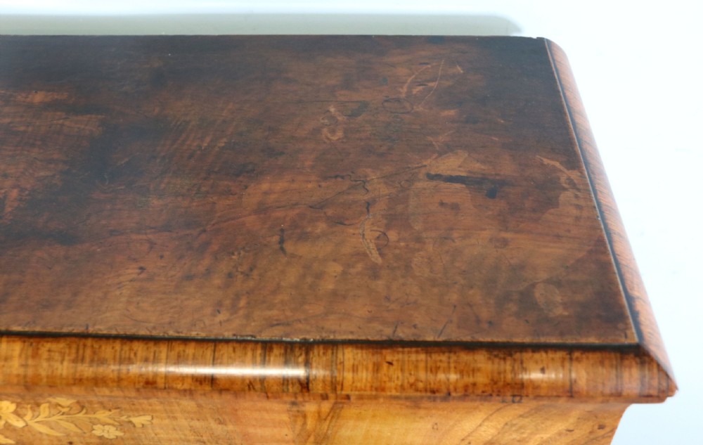 A lovely Victorian walnut and floral inlaid pier cabinet, later sign written in French with Champagne advertising. View VII