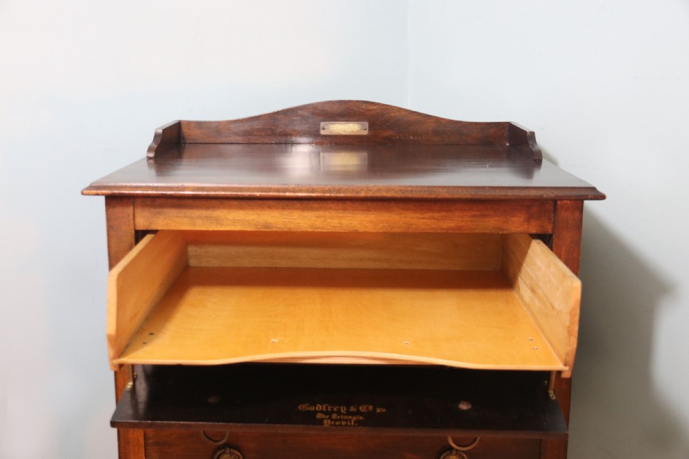  A lovely George V dining room side cabinet with cutlery trays marked for Godfrey & Co, Yeovil.  View VIII