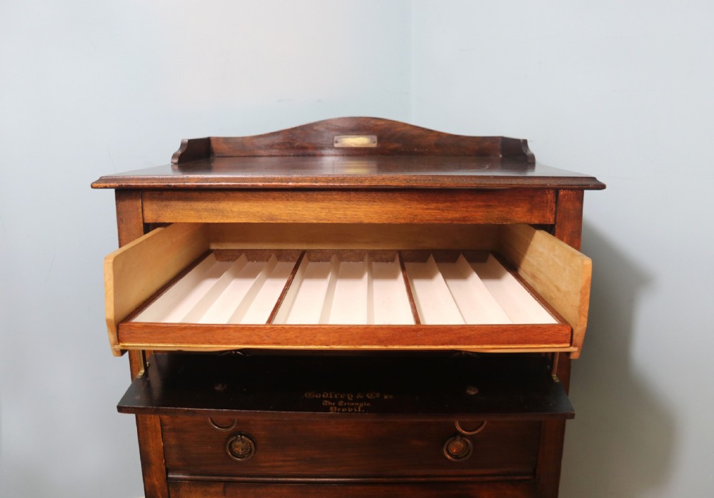  A lovely George V dining room side cabinet with cutlery trays marked for Godfrey & Co, Yeovil.  View IX
