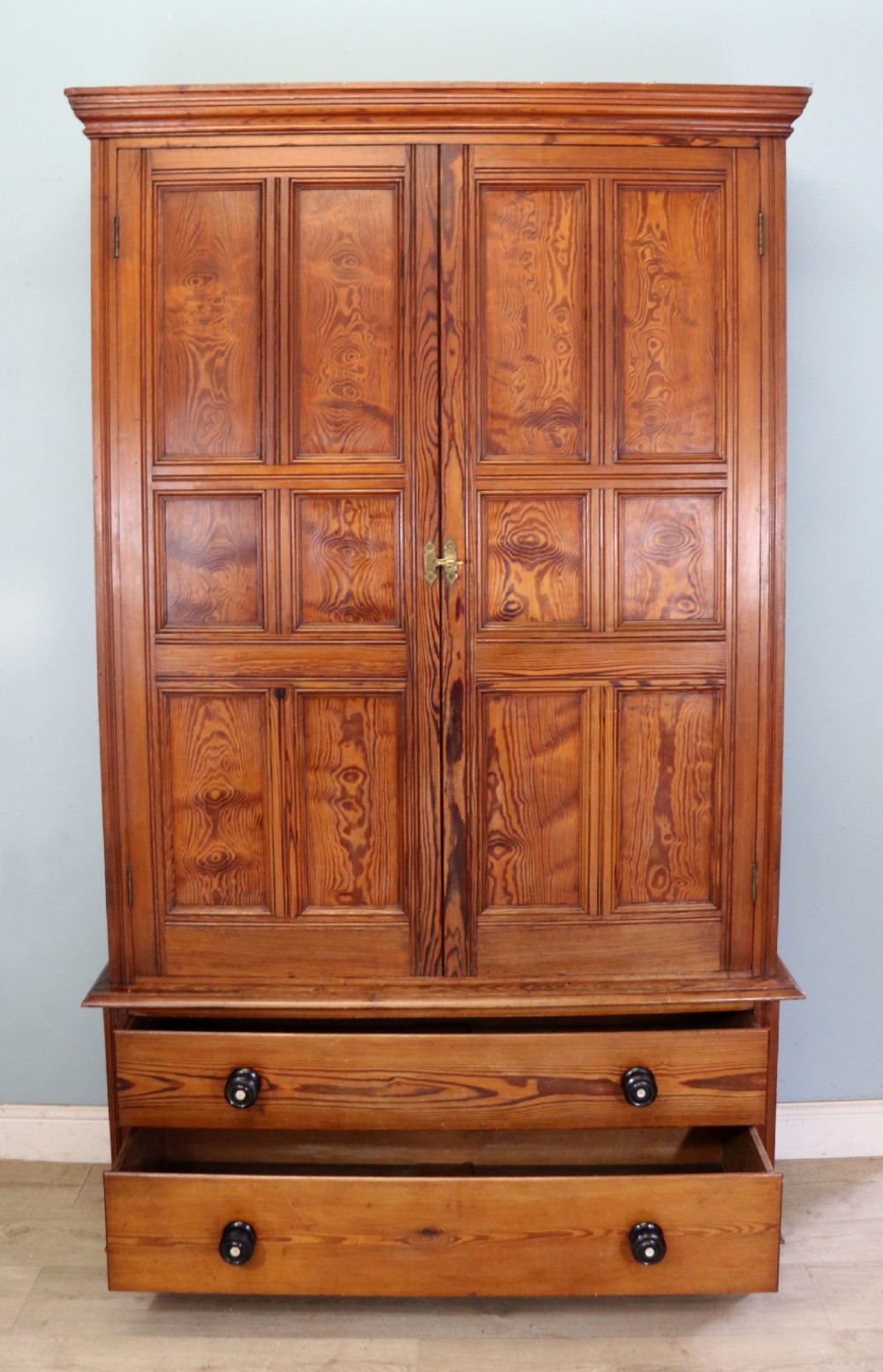 A late 19th century pitch pine wardrobe. View II