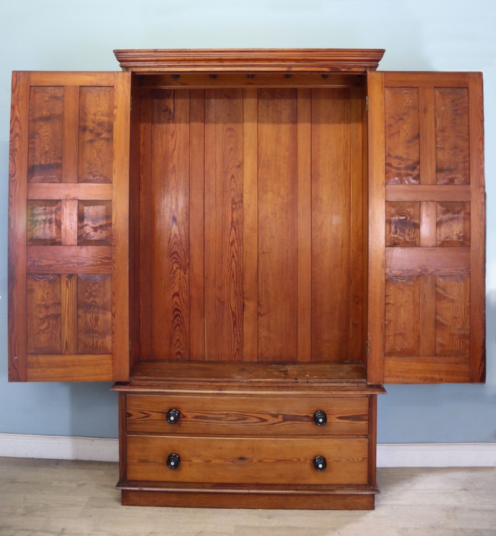 A late 19th century pitch pine wardrobe. View III