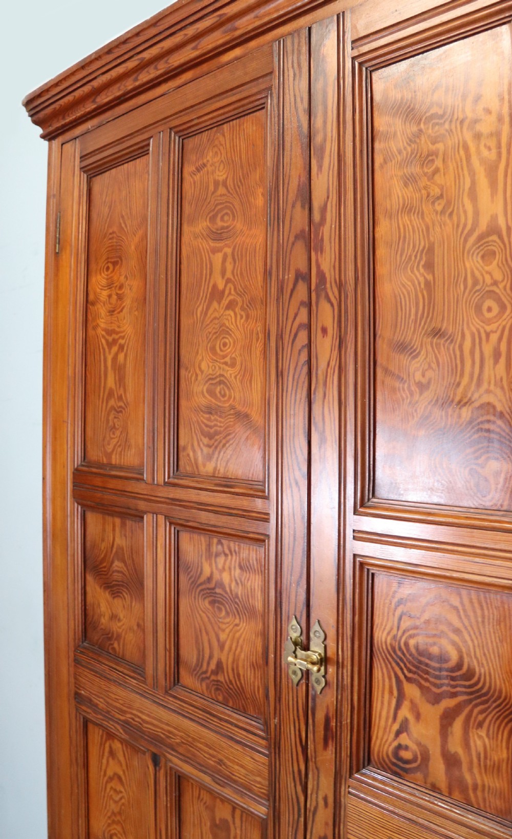 A late 19th century pitch pine wardrobe. View V