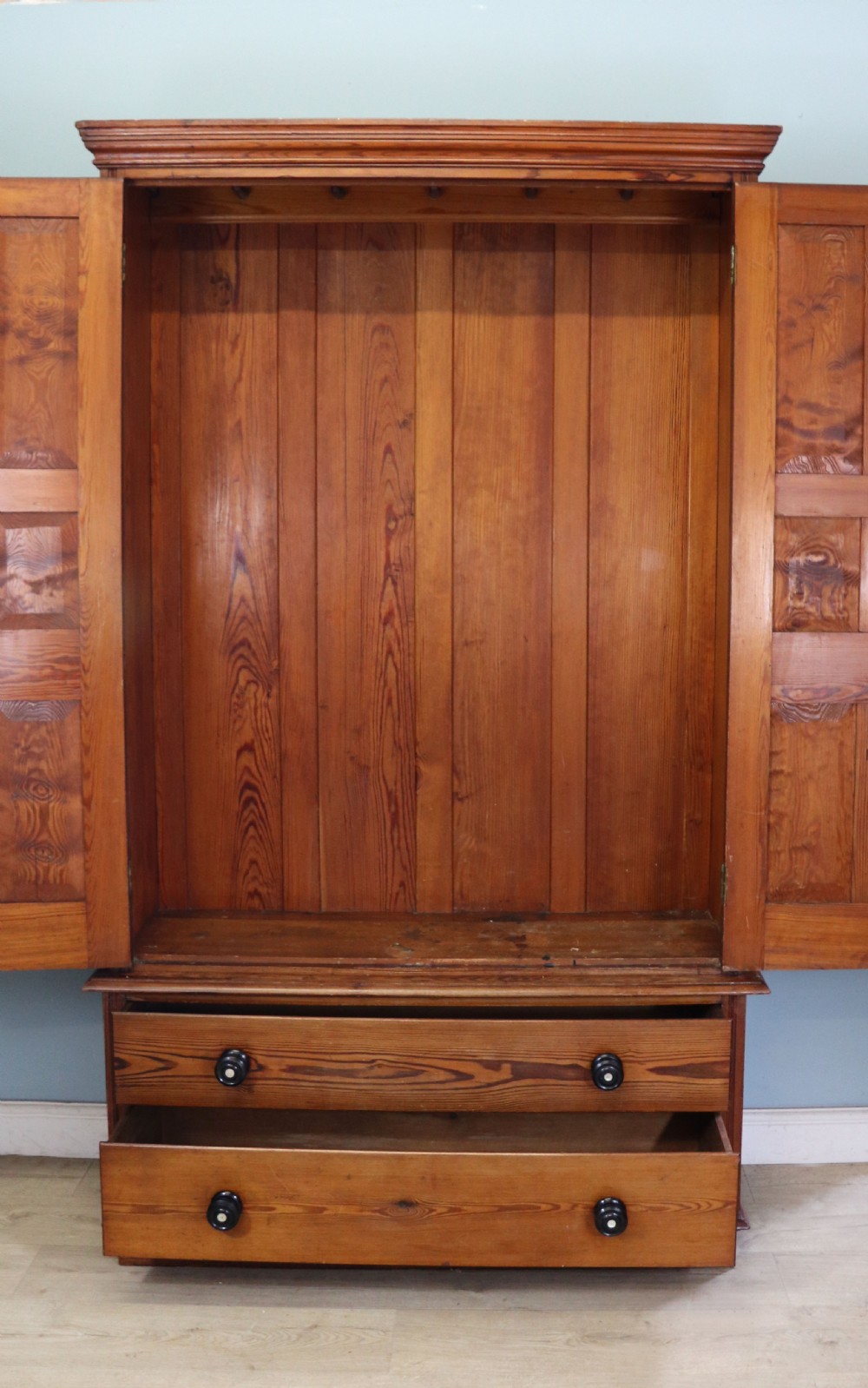 A late 19th century pitch pine wardrobe. View XIII