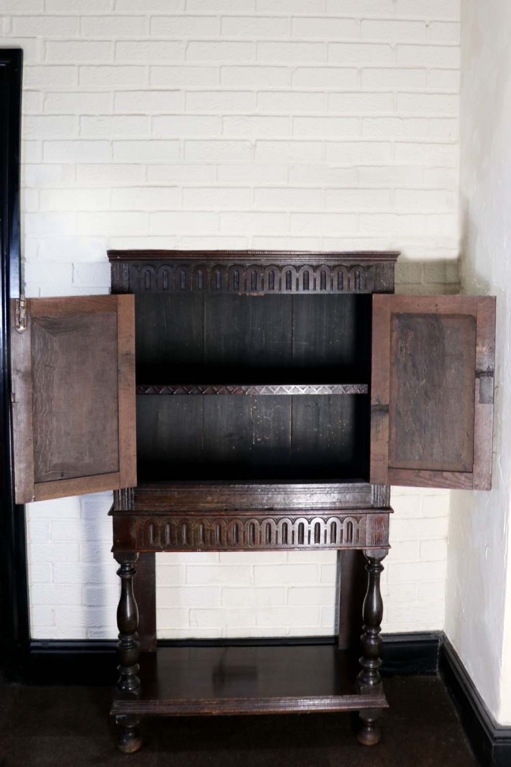 A lovely Victorian gothic revival cabinet on stand. View III