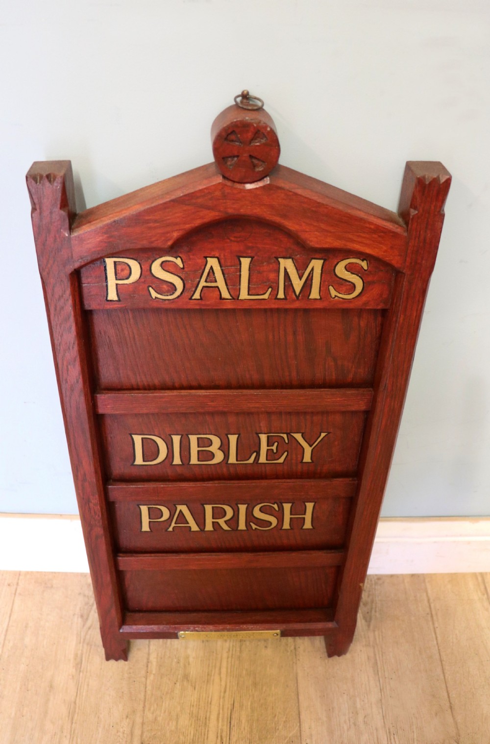 A Victorian gothic oak village church Psalm or hymn board sign written Vicar of Dibley. View VI