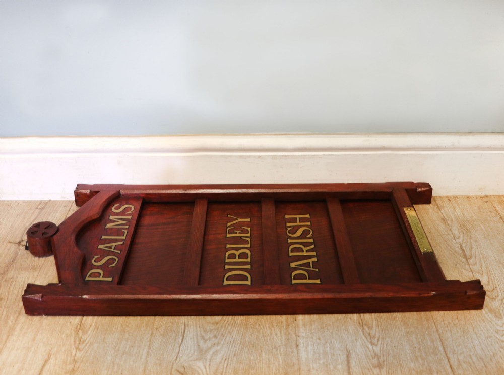 A Victorian gothic oak village church Psalm or hymn board sign written Vicar of Dibley. View VII