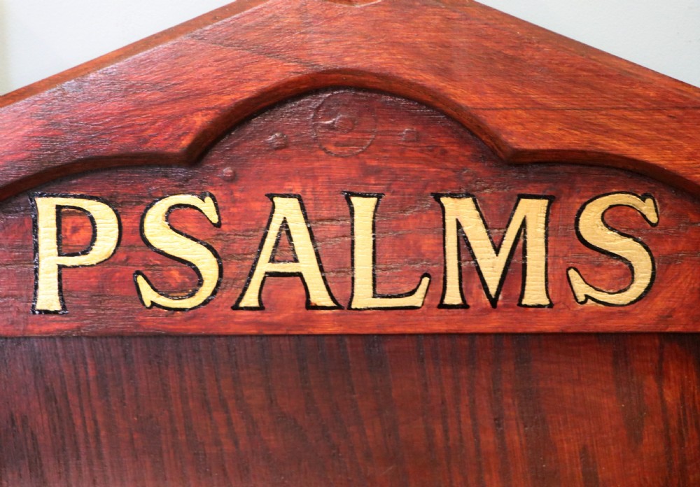 A Victorian gothic oak village church Psalm or hymn board sign written Vicar of Dibley. View XIII