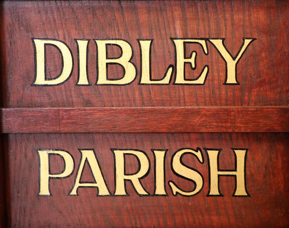A Victorian gothic oak village church Psalm or hymn board sign written Vicar of Dibley. View XIV