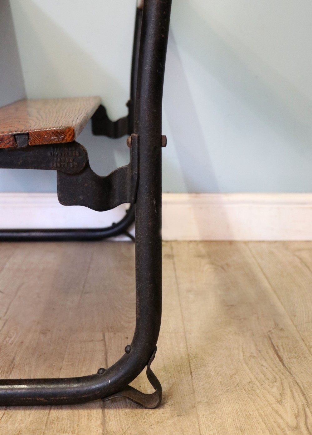 A wonderful early 20th century oak and iron framed school desk and integral chair.  View XXIX