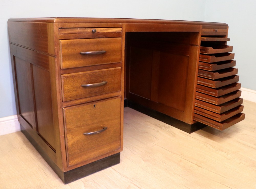A superb quality stylish 20th century mahogany twin pedestal desk. View X