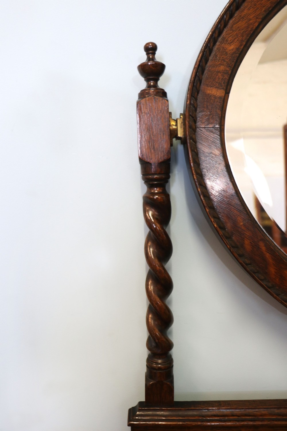 A  Edwardian oak dressing table with an adjustable oval mirror.  View VI