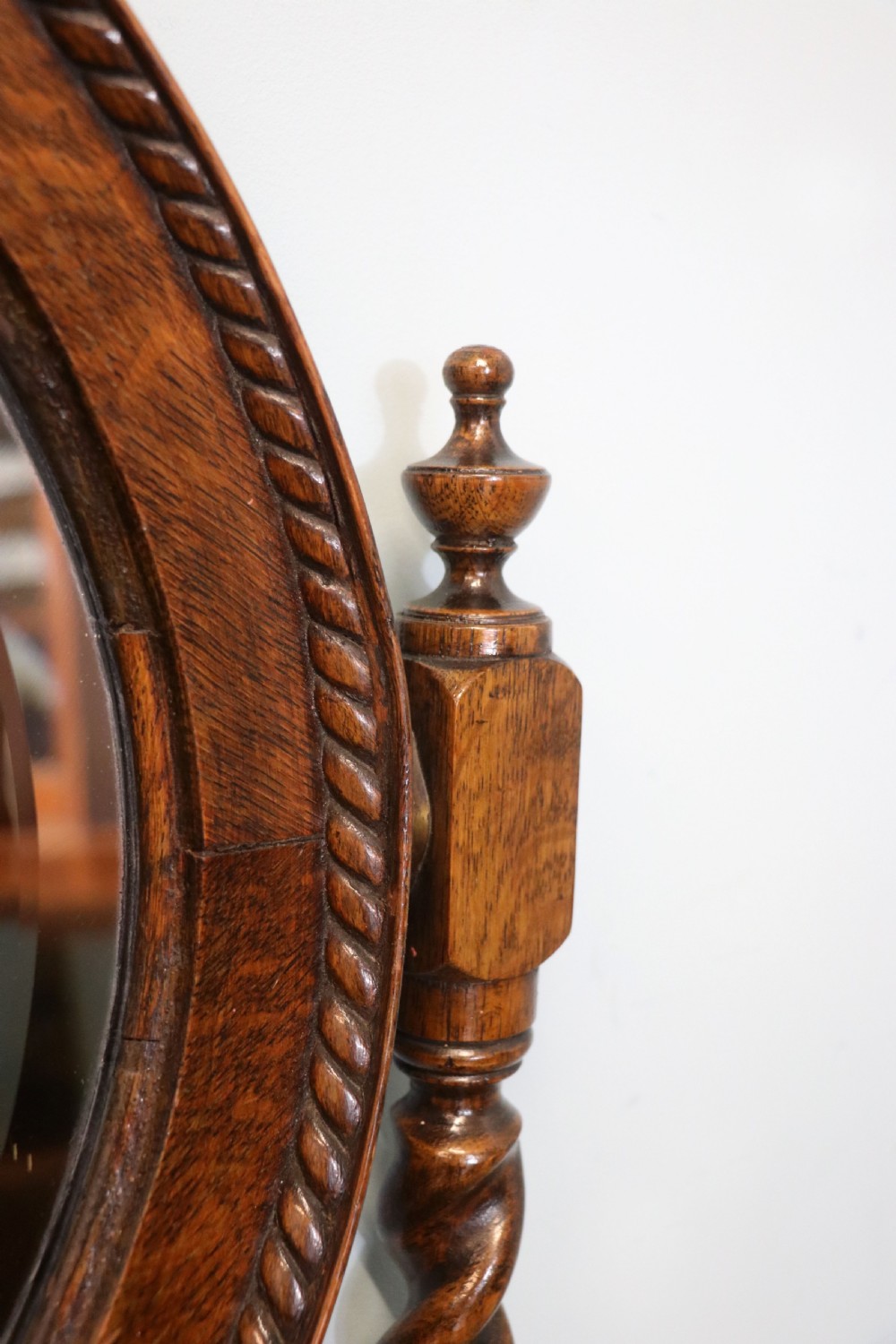 A  Edwardian oak dressing table with an adjustable oval mirror.  View X