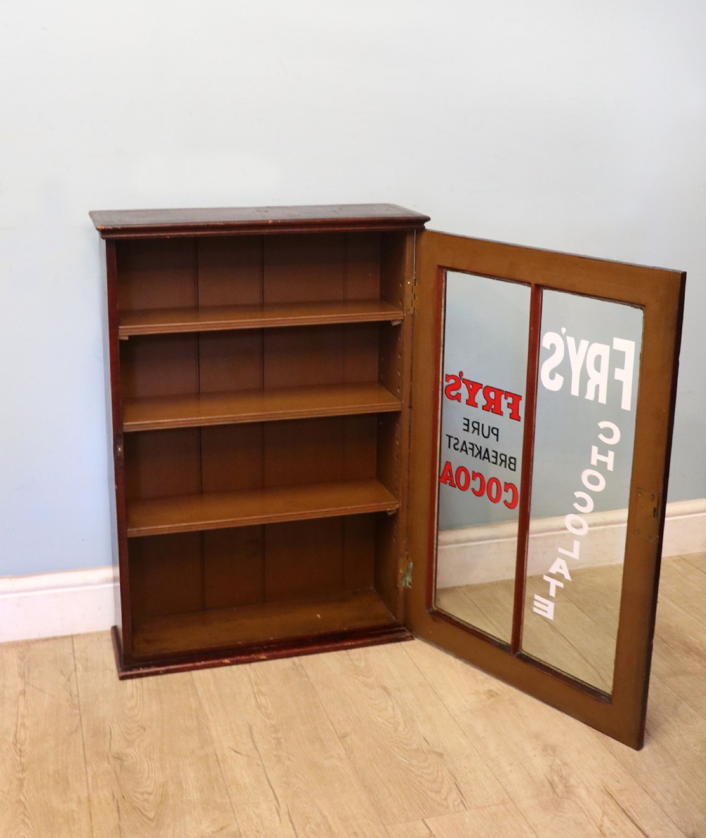 A 19th century mahogany shop display cabinet later sign written for Fry’s cocoa. View VII