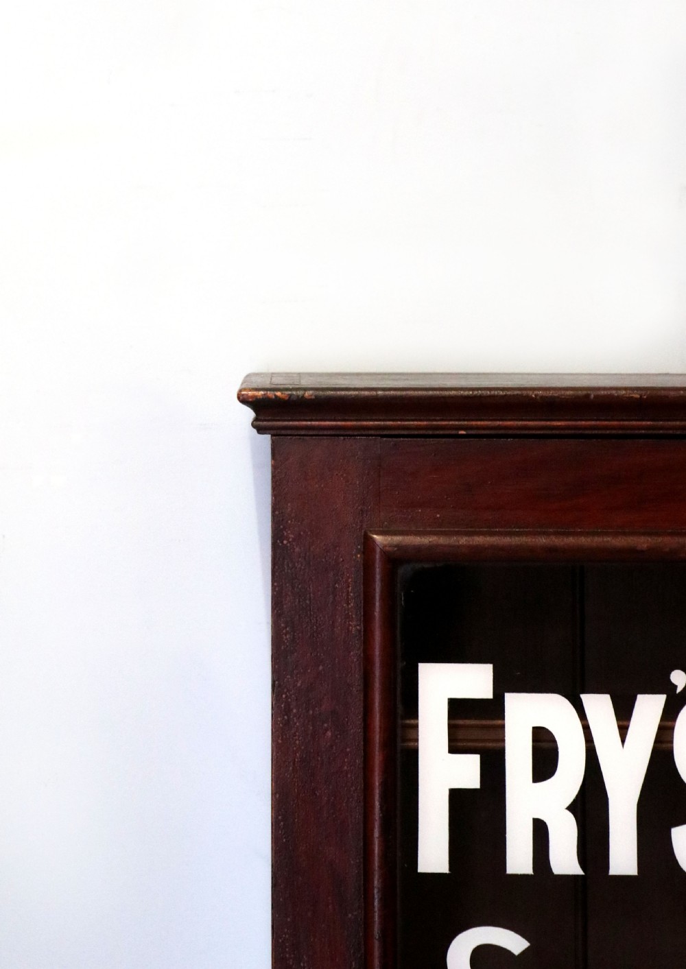 A 19th century mahogany shop display cabinet later sign written for Fry’s cocoa. View XII