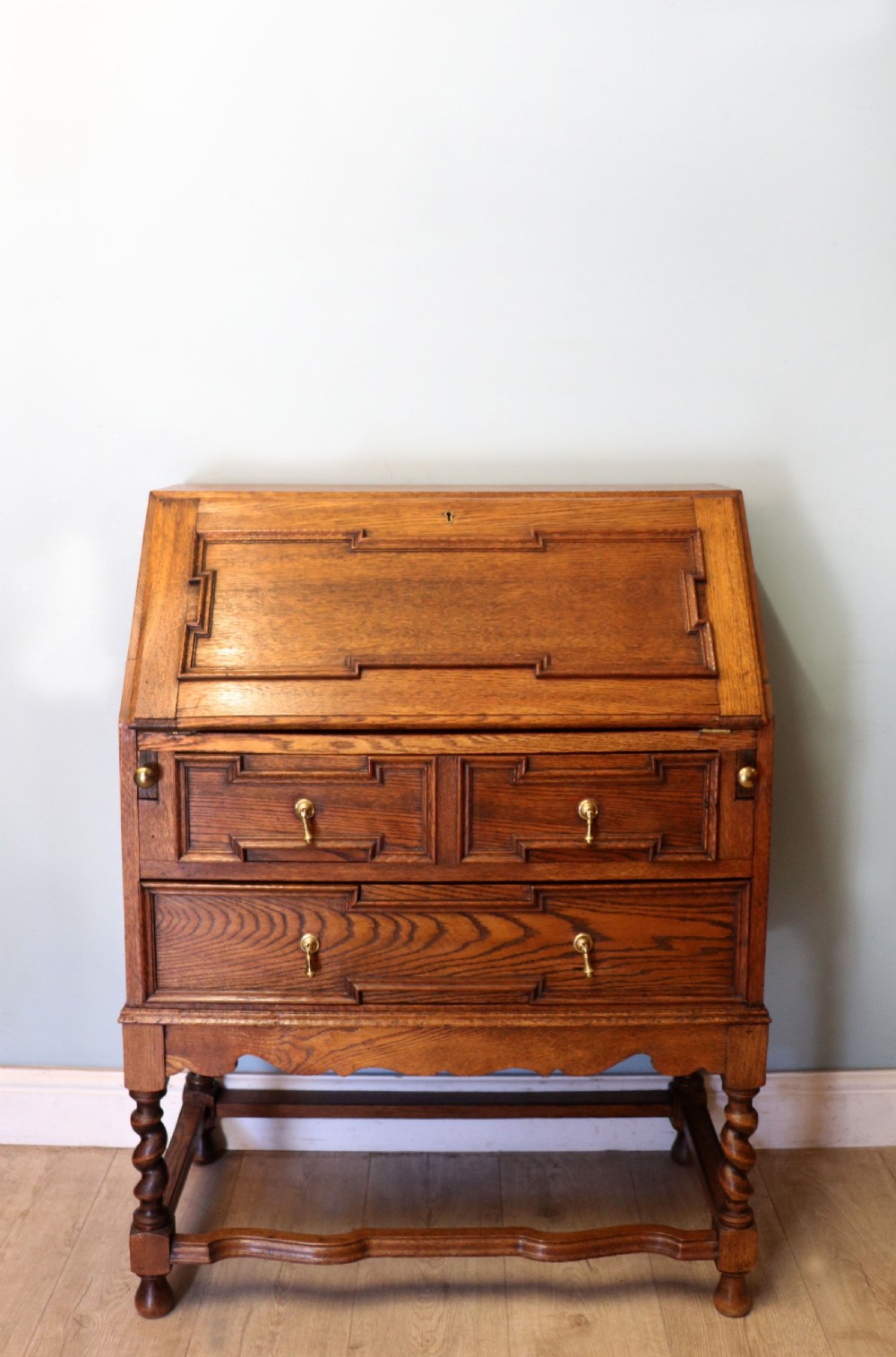 An absolutely charming Jacobean revival oak bureau. View II