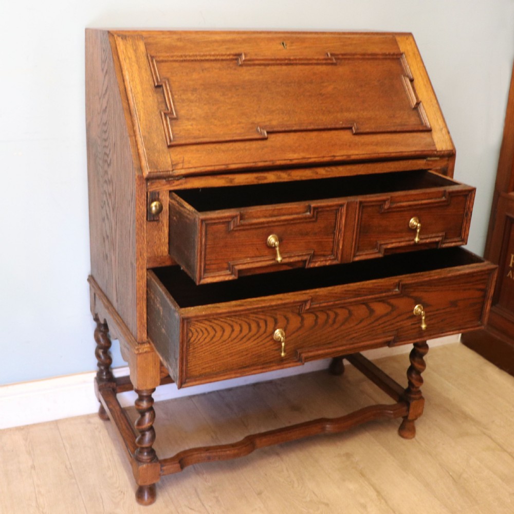 An absolutely charming Jacobean revival oak bureau. View VII