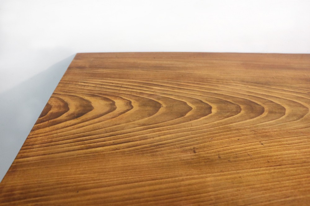 A Victorian stained pine table featuring an elm top and turned legs, shown against a plain background. View VI