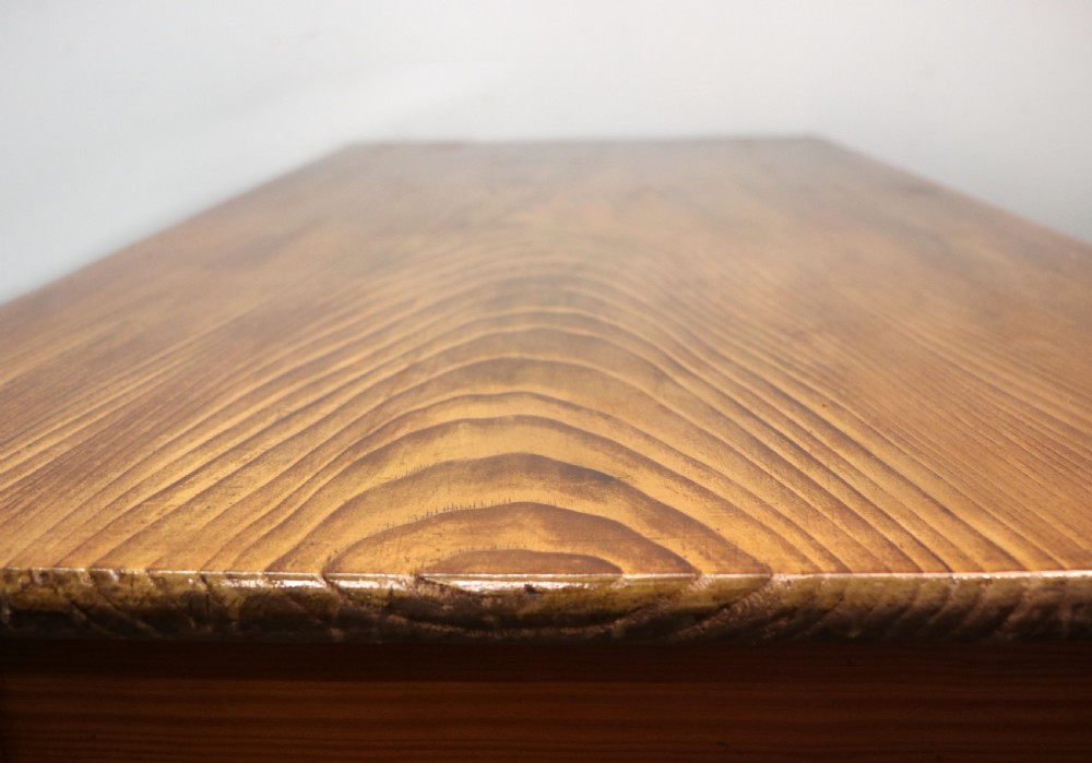 A Victorian stained pine table featuring an elm top and turned legs, shown against a plain background. View IX