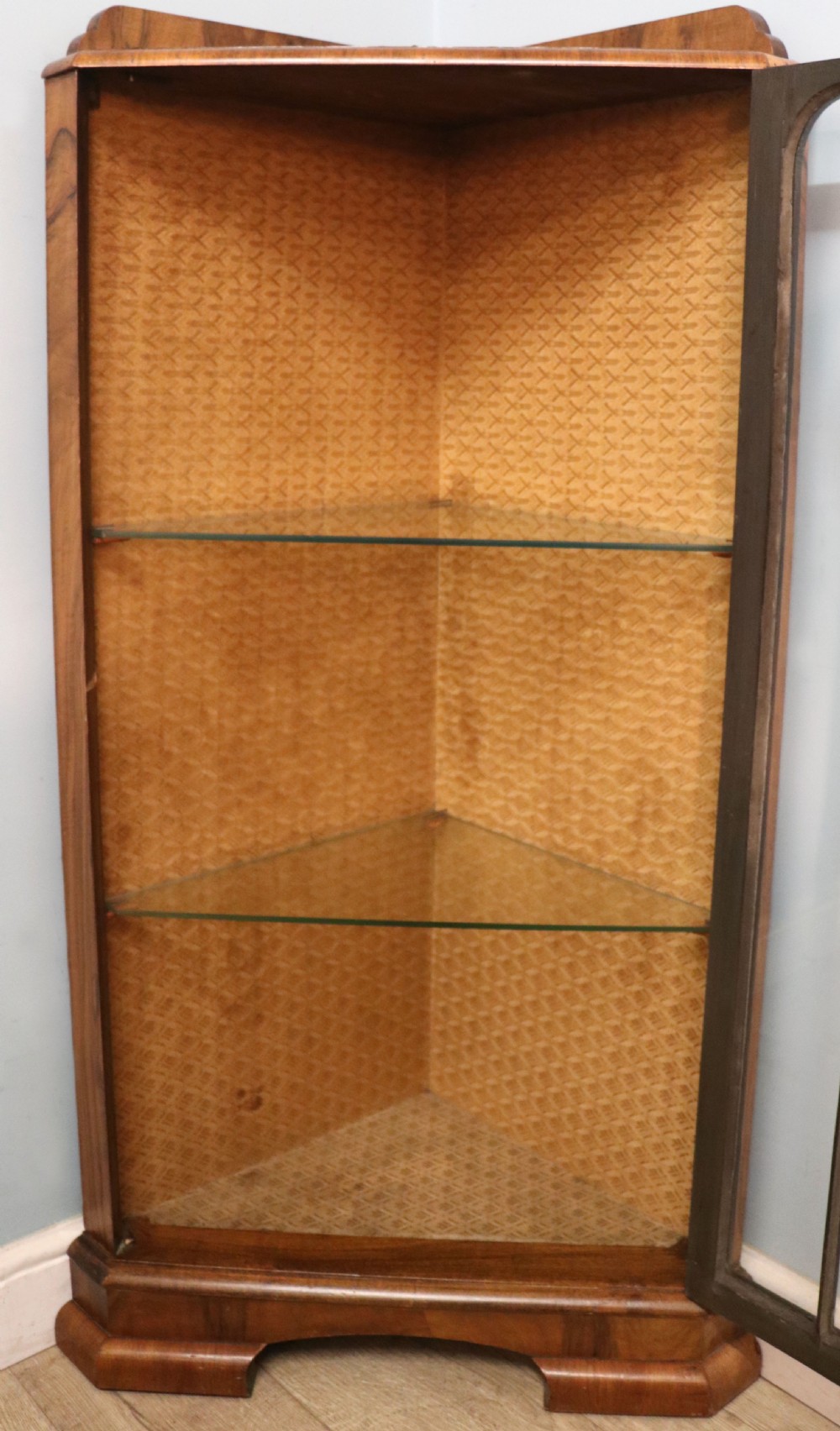 Art Deco period corner display cabinet later sign written for Cocktails. View XIX