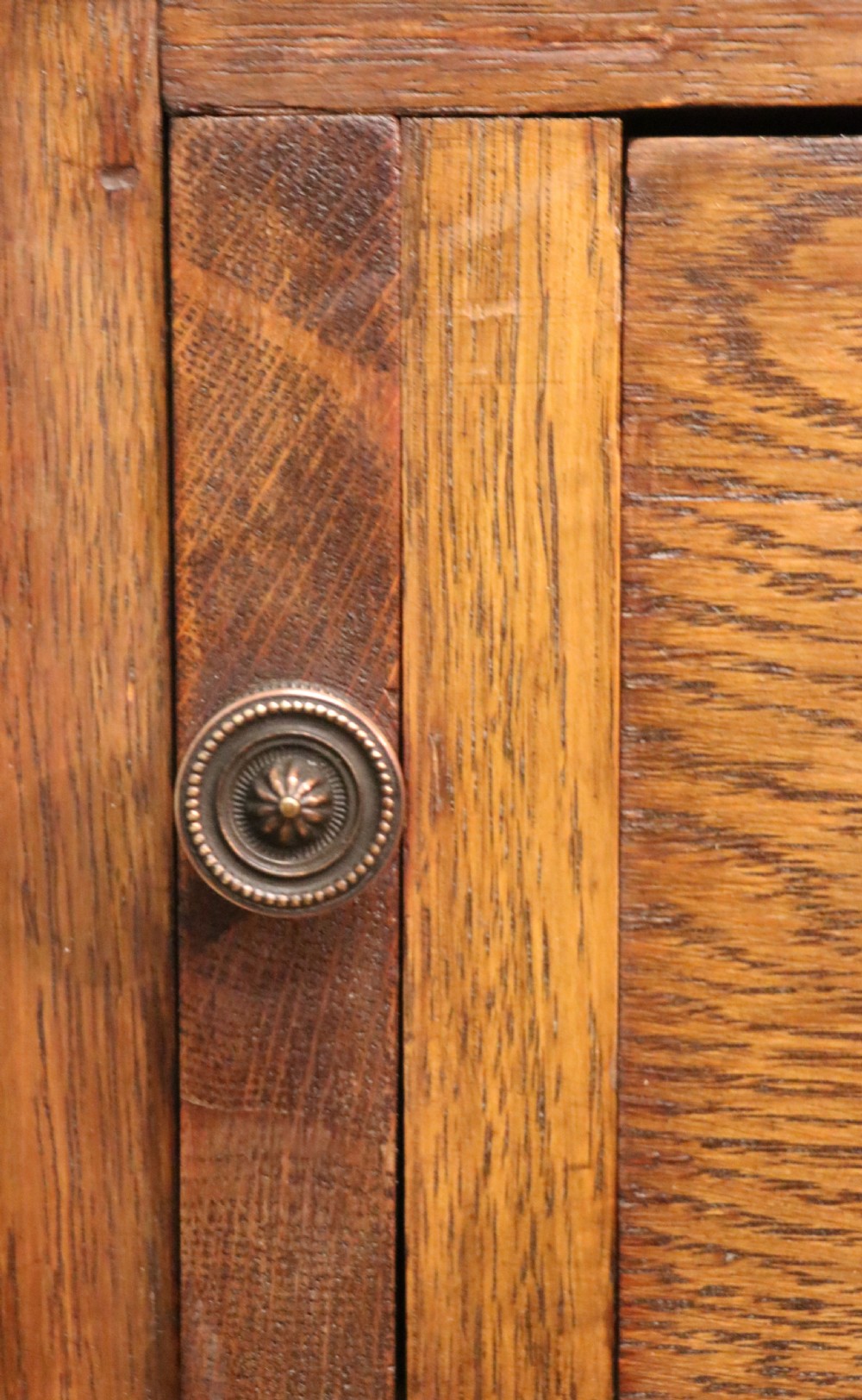 A late Victorian oak bureau in the Arts and Crafts style.  View XXVI
