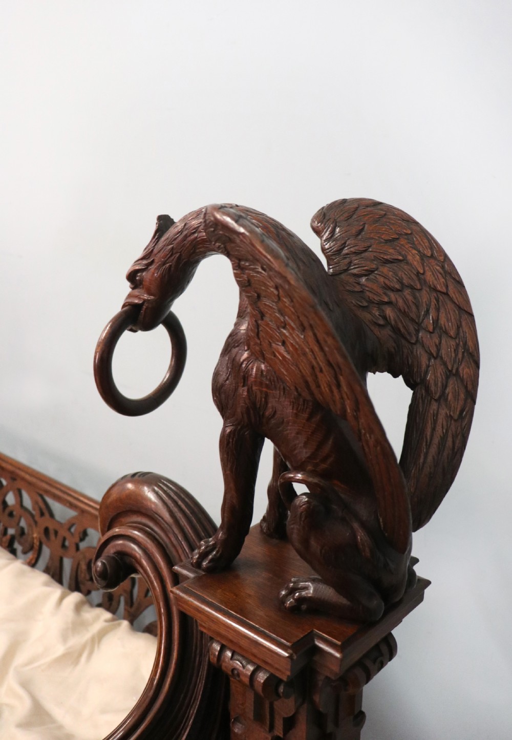 A lovely Victorian rocking baby’s crib with the finest elaborate pierced fretwork oak frame. View XXIV